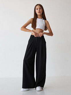 Брюки-палаццо для девочки трикотаж Valza черные 5106 - размеры