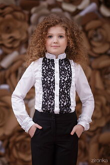 Блузка школьная с черным кружевом Zironka белая 3641-2 - цена