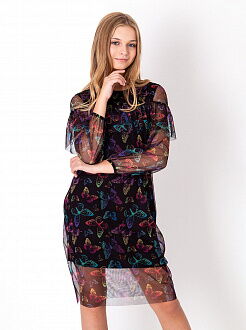 Нарядное платье для девочки Mevis Бабочки черное 4062-01 - фото