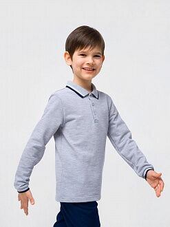 Футболка-поло с длинным рукавом для мальчика SMIL серый меланж 114796/114797 - фотография