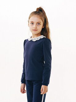 Блуза трикотажная с натуральным кружевом SMIL синяя 114639 - фото
