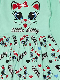 Трикотажное платье для девочки little kitty бирюзовое 6895 - фото