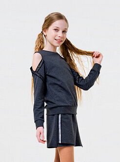 Юбка-шорты с лампасами для девочки SMIL темно-серый меланж 120287/120288 - фото