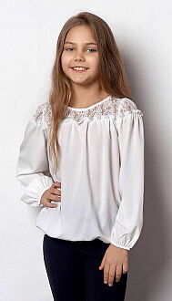 Блузка с кружевом для девочки Mevis молочная 2359-01 - цена