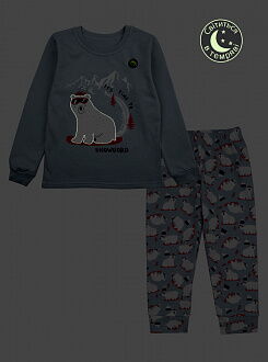 Утепленная пижама для мальчика Фламинго Мишка Snowboard серая 329-033 - размеры