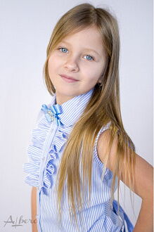 Блузка с брошью для девочки Albero голубая 5075 - фотография