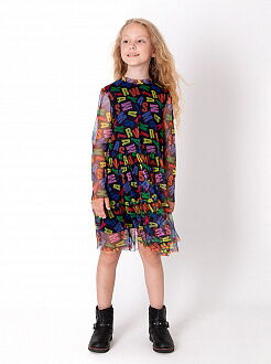Нарядное платье для девочки Mevis Letters черное 4061-01 - размеры