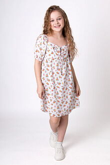 Летнее платье для девочки Mevis Цветочки белое 4905-04 - фото