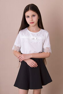 Блузка с кружевом для девочки Mevis белая 5035-02 - цена