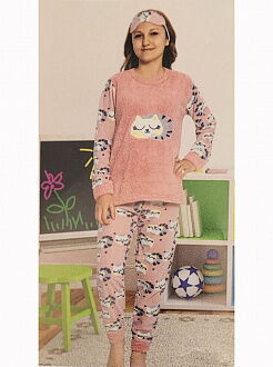 Пижама утепленная для девочки Кошечка персиковая 6061 - цена