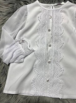 Блузка с длинным рукавом для девочки Mevis белая 3628-01 - фото