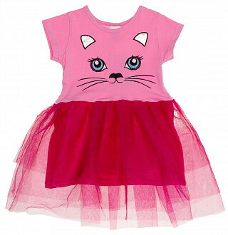 Платье для девочки Кошечка розовое с малиновым 002 - размеры