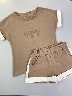 Комплект футболка и шорты для девочки Фламинго мокко 837-416 - размеры