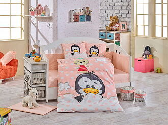 Комплект постельного белья в детскую кроватку HOBBY Penguin персиковый 100*150/2*35*45 - цена