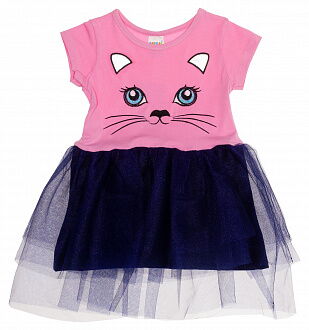 Платье для девочки Кошечка розовое с темно-синим 002 - цена