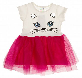 Платье для девочки Кошечка молочное с малиновым 002 - размеры