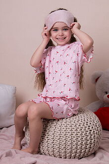 Летняя пижамка для девочки Mevis Вишенки розовая 5039-01 - картинка