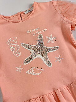 Трикотажное платье для девочки Mevis персиковое 3738-03 - фото