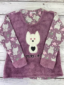 Пижама утепленная для девочки Кошечка темно-розовая 58004 - фотография
