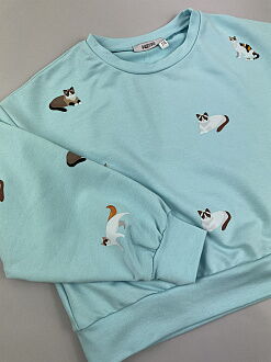 Стильный костюм для девочки Mevis Котики голубой 4566-01 - размеры