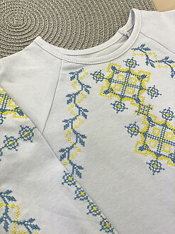 Вышиванка для девочки Фламинго белая с желто-голубым 337-417 - размеры