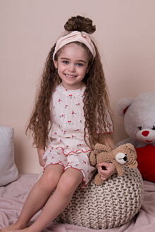 Летняя пижамка для девочки Mevis Вишенки бежевая 5039-02 - Киев