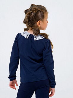 Блузка трикотажная с натуральным кружевом и длинным рукавом SMIL темно-синяя 114765 - фото