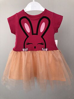 Платье для девочки Зайка малиновое с персиковым 001 - размеры