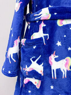 Халат вельсофт для девочки Фламинго Единороги синий 883-910 - фотография
