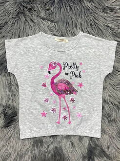 Комплект футболка и шорты для девочки Breeze Фламинго серый 15160 - фотография