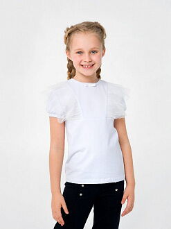 Блузка трикотажная с коротким рукавом для девочки SMIL белая 114798 - цена