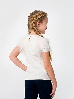 Блузка трикотажная с коротким рукавом для девочки SMIL молочная 114798 - фотография