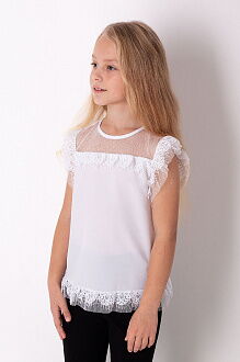 Блузка с коротким рукавом для девочки Mevis белая 3682-01 - цена