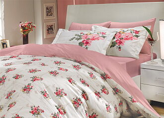 Комплект постельного белья HOBBY Poplin Paris Spring розовый 200*220 - картинка