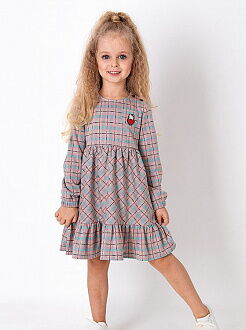 Трикотажное платье для девочки Mevis Клетка мятно-розовое 3918-02 - цена
