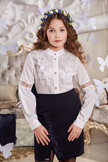 Блузка школьная с кружевом SUZIE Линсей молочная БЛ-20709 - цена