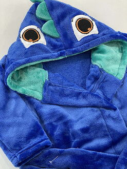 Теплый халат вельсофт детский Фламинго Дино синий 714-909 - размеры