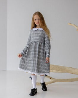 Школьное платье для девочки Tair Kids гусиная лапка серое 81011 - цена