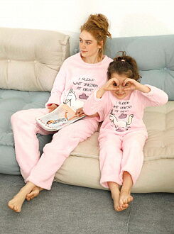Тёплая пижама вельсофт для девочки Единорог розовая 72513 - фото