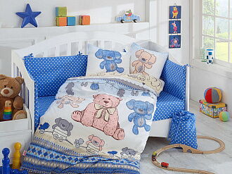 Комплект постельного белья в детскую кроватку HOBBY Tombik голубой 100*150/2*35*45 - цена