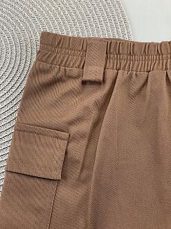 Коттоновая юбка-карго для девочки Mevis коричневая 4957-04 - фото