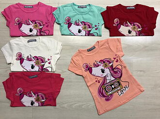 Футболка с единорогом для девочки молочная 966 - фото