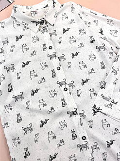 Блузка для девочки Mevis Коты белая 4414-01 - фото