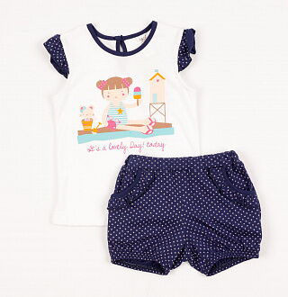 Комплект летний (футболка+шорты) для девочки Бемби синий КС412 - цена
