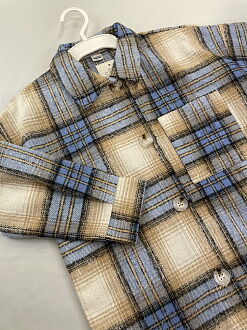 Теплая рубашка в клетку Mevis голубая 4907-02 - фотография