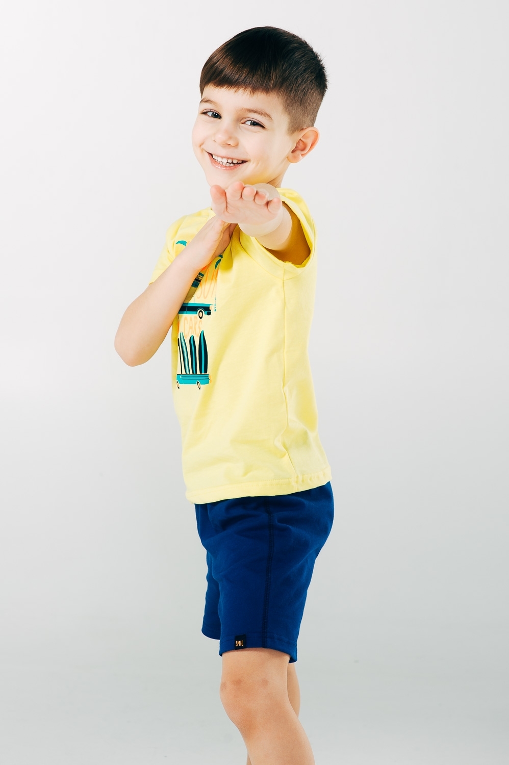 Комплект для хлопчика (футболка + шорти) SMIL Мрійники жовтий 113254 - розміри