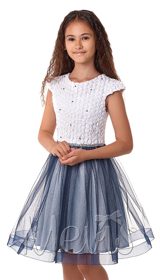 Нарядное платье Mevis белое с синим 2986-02 - ціна