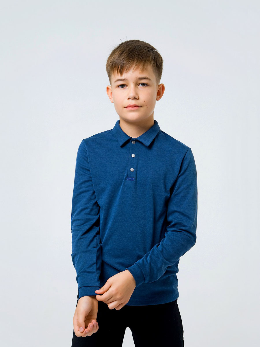 Футболка-поло з довгим рукавом для хлопчика SMIL синій меланж 114742/114743 - ціна