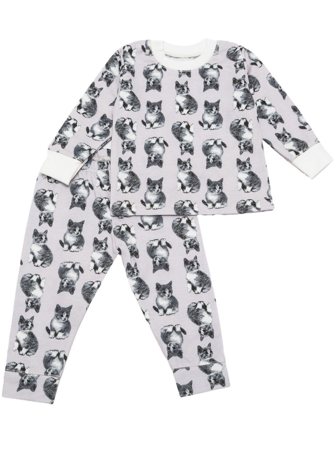 Утепленная пижама для девочки Фламинго Котики сиреневая 109-310-8 - ціна