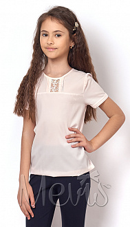Блузка с коротким рукавом для девочки Mevis пудра 2503-01 - ціна